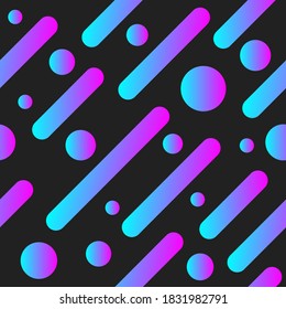 Dynamic diagonal gradient lines and circles. Color seamless abstract pattern with geometric shapes. Vector background