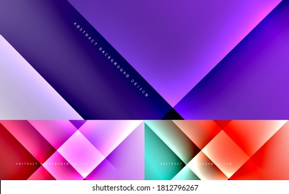 Dynamic diagonal lines abstract background set. Modern trendy techno templates with shadow lines on fluid gradients. Vector wallpaper designs