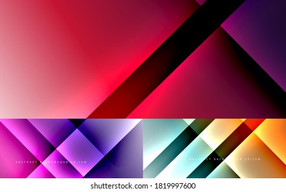 Dynamic diagonal lines abstract background set. Modern trendy techno templates with shadow lines on fluid gradients. Vector wallpaper designs