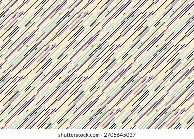 Dynamic diagonal lines in muted purple, blue, and black against a cream background create a vibrant, abstract pattern.