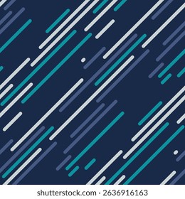 Linhas diagonais dinâmicas em azul-petróleo, cinza e roxo criam um padrão abstrato vibrante e moderno.