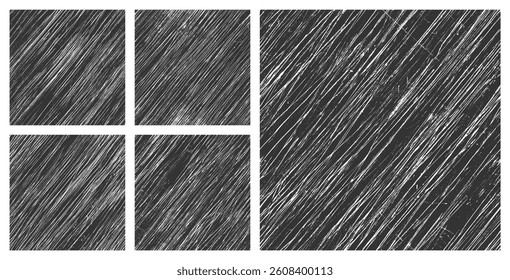 Dynamic Diagonal Rough Scratches Seamless Textures Set Vector Assorted Various Abstract Backgrounds. Varied Vintage Overlay Boundless Oblique Scraped Texture Clip Art Bundle. Shabby Weathered Material