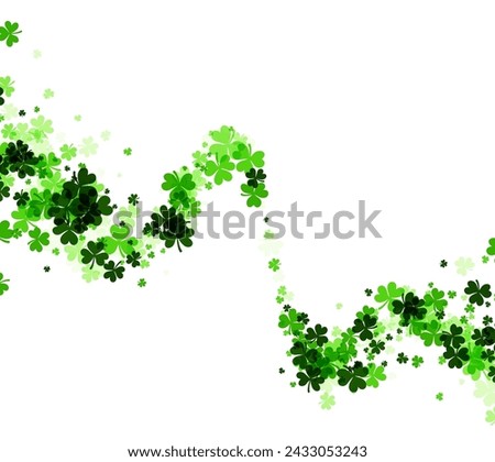 A dynamic, diagonal swirl of clover leaves cascading across a white background, creating a sense of movement, suitable for festive St. Patrick's Day designs.
