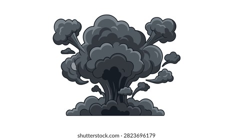 Dynamic digital art of an explosion with dark smoke and fiery elements, highlighting chaos and destruction in vivid detail.