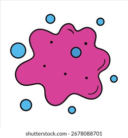 A dynamic digital artwork featuring a large, fluid pink shape accented by sharp geometric forms and typography, rendered in a CMYK color palette.