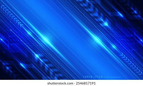 Dynamic digital background with vivid blue tones, sleek glowing diagonal lines, and geometric patterns. Vector illustration