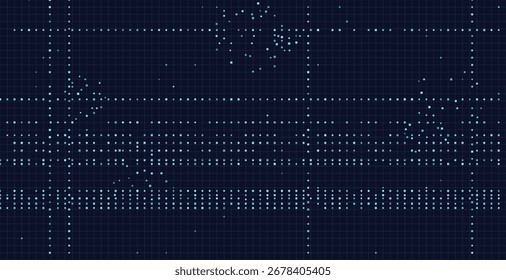 Cuadrícula digital dinámica con puntos azules sobre fondo de tecnología de Vector oscuro.