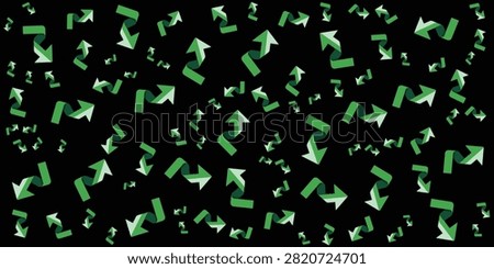 Dynamic digital illustration featuring green arrows scattered across a black backdrop, conveying motion and direction.