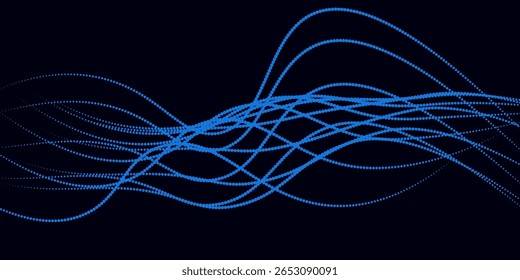 Dynamic digital wave background with flowing blue dotted lines on dark backdrop