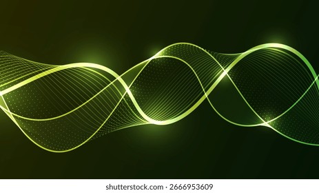 Dynamic digital wave with vibrant neon lights. This futuristic graphic illustrates smooth data flow and technological motion.