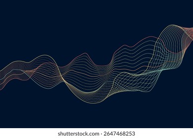 Dynamic digital waves composed of dots and lines swirling on a dark blue background