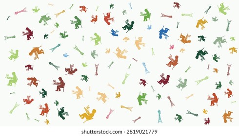 Dynamic display of multicolored dinosaur shapes on a white background ideal for children's themes educational materials and playful projects