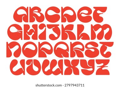 Dynamic and distorted font, capturing vibrant energy of 1960s counterculture, ideal for retro themes.