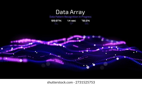 Superficie dinámica distorsionada de partículas azul-púrpura que visualizan los criptomercados volátiles, los libros mayores de blockchain y los flujos de transacciones DeFi para Sitios web de fintech y fondos de plataformas NFT.