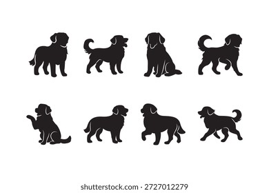 Dynamic dog motion silhouette set. Dogs captured in motion for sports, training, and dynamic layouts. Scalable vectors optimized for animation frames and posters.