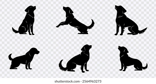 Dynamic Dog Silhouettes in Various Poses on White Background