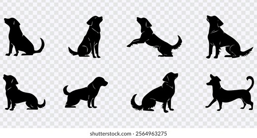 Dynamic Dog Silhouettes in Various Poses on White Background