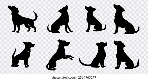 Dynamic Dog Silhouettes in Various Poses on White Background