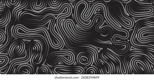  Dynamic dots and swirling lines, minimalist black and white abstract line art patterns background. Vector illustration.