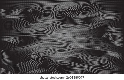 Dynamic dots and wave lines, minimalist black and white abstract line art with organic patterns background. Vector illustration.	