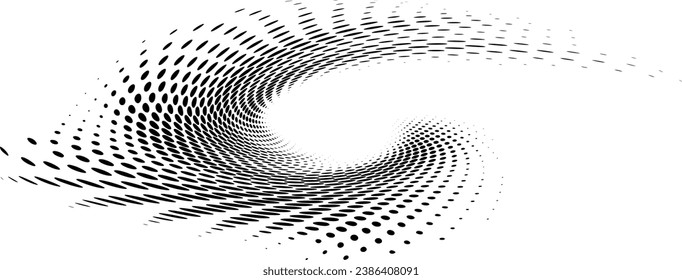 Dynamic dotted frame with radial rays twisted into a curl. Vector. For logos, trademarks, emblems. Space for copy text. 