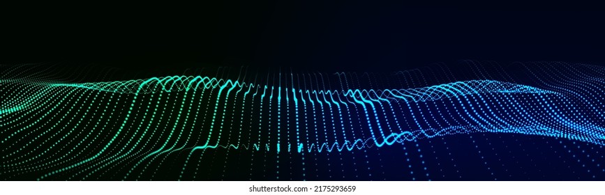 Dynamic double color particle wave. Futuristic point glowing wave. Flow digital structure. Data technology background. Vector illustration.