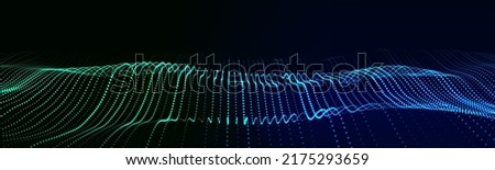 Dynamic double color particle wave. Futuristic point glowing wave. Flow digital structure. Data technology background. Vector illustration. Foto stock © 