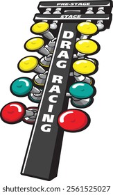 Dynamic drag racing light tree illustration showcasing vibrant colors and iconic pre-stage indicators. Perfect for motorsport enthusiasts and racing event promotions