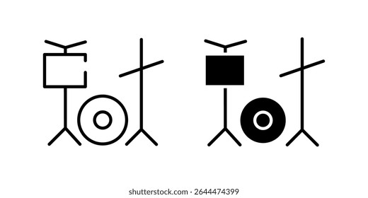 Conjunto de bateria dinâmica instrumento de percussão musical ícone definido para bandas, concertos e ritmo. Ideal para entretenimento, educação e temas artísticos.