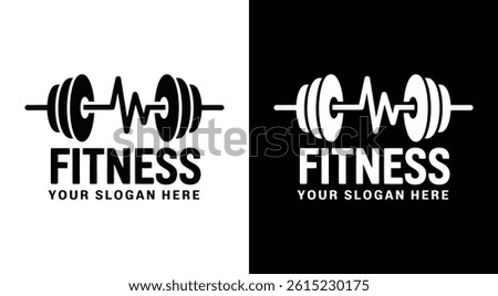 Dynamic dumbbell and heartbeat logo for digital fitness trainers and workout apps representing energy, strength and cardio health