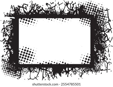 Dynamic and Edgy Grunge Photo Frame vector, Featuring Abstract Splatter and Halftone Dot Patterns for Modern Artistic Visual Displays