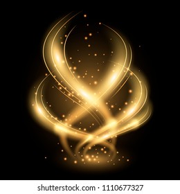 Dynamic effect of gold light. Magic isolated golden waves and sparkles