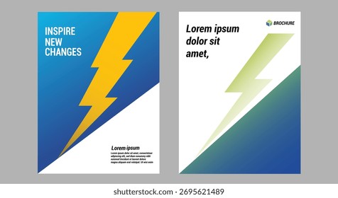 Dynamic electric bolt brochure design with gradient blue and yellow accents illustration