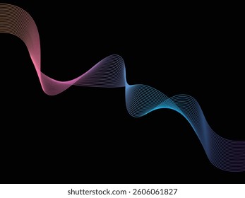 A dynamic and elegant abstract background featuring smooth, flowing wave lines in a gradient of vibrant colors, transitioning from pink to blue.