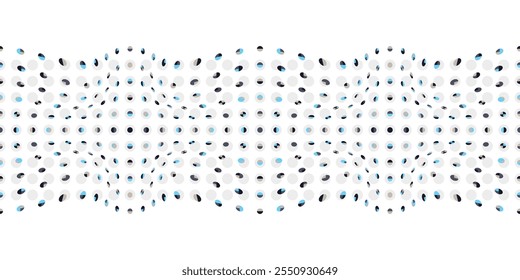 Dynamisch elegantes Polka-Dot nahtloses Vektormuster Rahmen. Geometrischer Hintergrund mit gefliesten kleinen Kreisen und Halbkreisen für Modestoffe, Wohnkultur und Verpackung. 