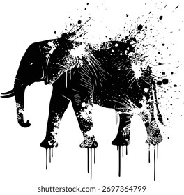 Silhueta de elefante dinâmico com arte de mancha de tinta abstrata