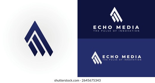 Dynamic EM monogram logo designed with ascending multi-bar forms. It is ideal for communications and technology, symbolizing growth, data flow, and modern connectivity solutions.