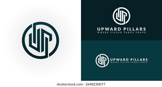 Emblema dinámico de UP para una empresa inmobiliaria y de construcción, que simboliza el crecimiento ascendente, los cimientos sólidos y el desarrollo arquitectónico moderno.