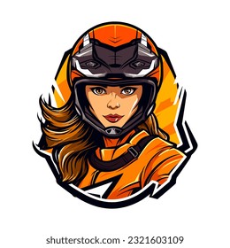 A dynamic and empowering motocross logo girl helmet vector clip art illustration, celebrating the strength and passion of female motocross riders, perfect for women's motocross teams and merchandise
