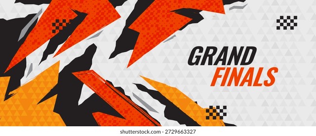 Dynamischer und energetischer Hintergrund mit schwarzen und orangefarbenen Pinselstrichen für Sport oder E-Sport Turnierbanner oder Posterdesign