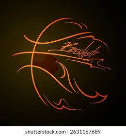 A dynamic and energetic basketball design featuring a ball made of fiery lines with the word Basket, elegantly written