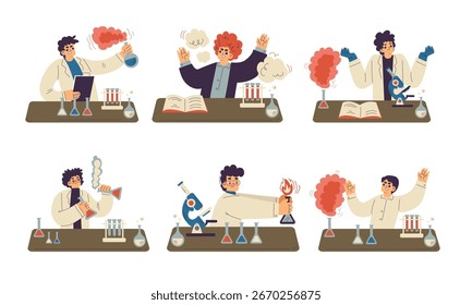 Cenas de laboratório dinâmicas e envolventes que mostram o trabalho de cientistas apaixonados