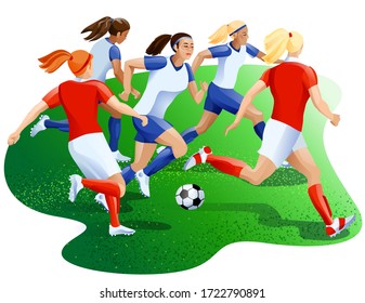 Dynamic episode in female soccer match illustration