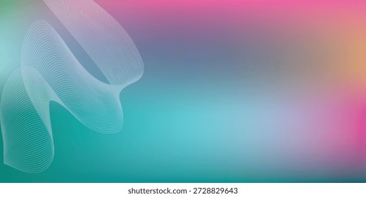 Linhas brancas etéreas dinâmicas se curvam e fluem através de um gradiente colorido, criando uma sensação de movimento e arte moderna.