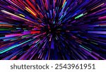 Dynamic explosion of vibrant rectangular shapes with neon colors creates an illusion of depth and movement. Futuristic burst of rectangles radiating outward from a dark center. Vector illustration