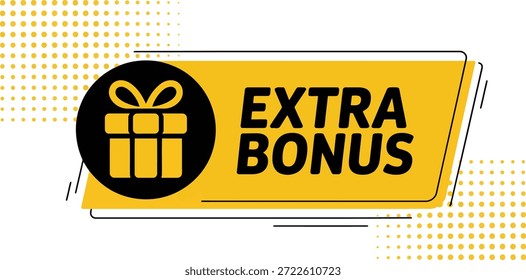 Dynamische "Extra Bonus" gelb und schwarz Nachricht mit einem Geschenksymbol, geeignet für die Werbung spezielle Angebote und Kundenanreize.