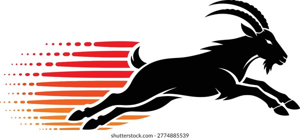 Dynamic Fast Running Goat Silhouette with Speed Motion Lines Vector