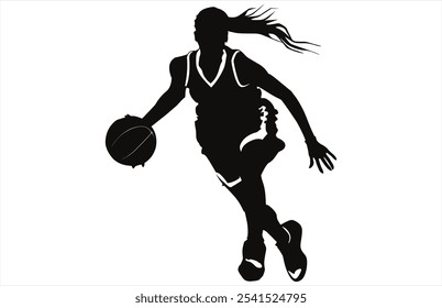 Dynamic Female Basketball Player Silhouette - Athletic Sports Vector Illustration.