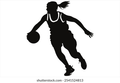 Dynamic Female Basketball Player Silhouette - Athletic Sports Vector Illustration.