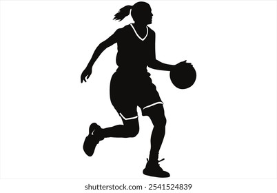 Silhueta de jogador de basquete feminino dinâmica - Ilustração de vetor esportivo atlético.